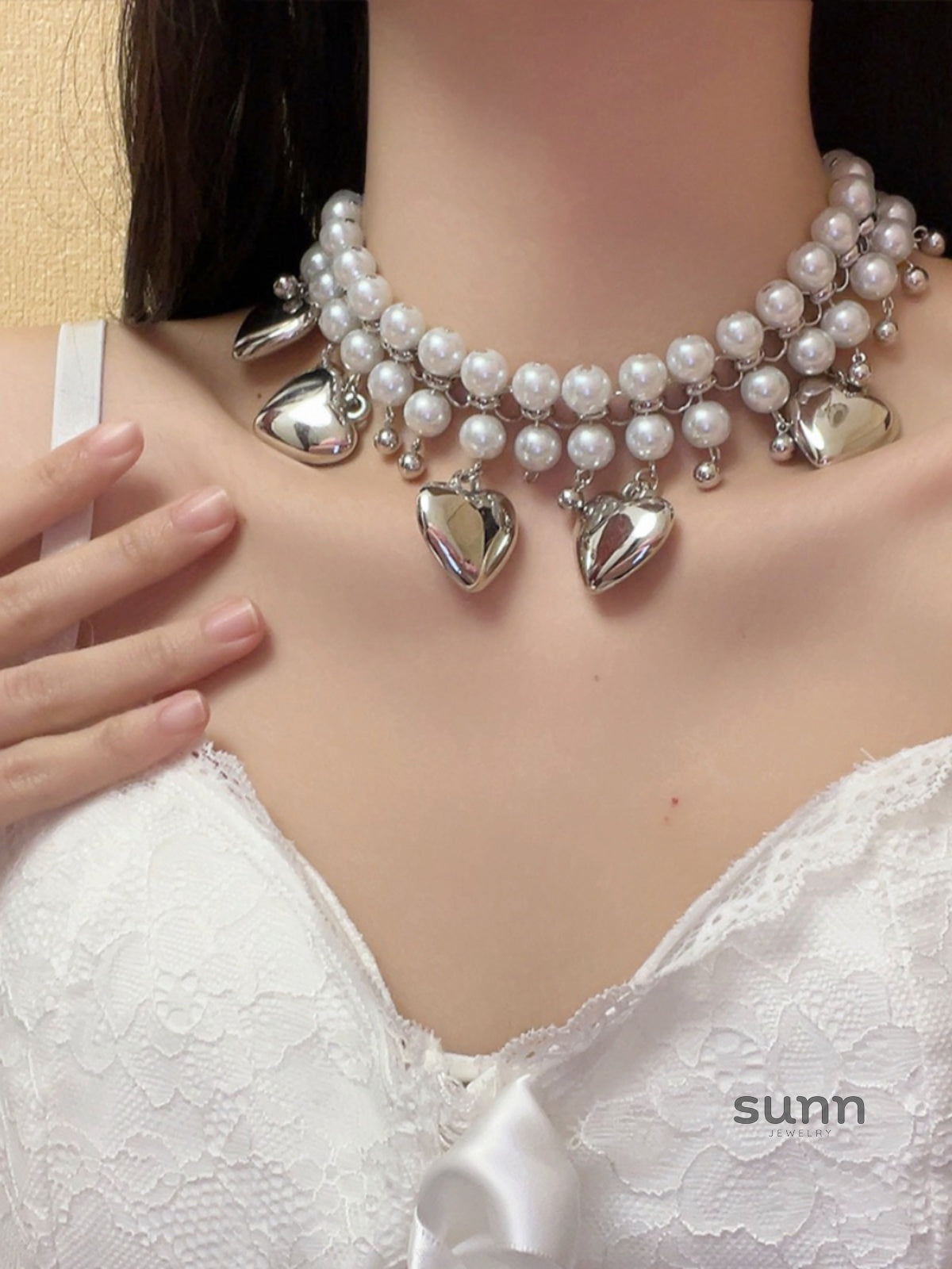 Baylee Heart Pearl Layered Necklace [42FFDSPQ]