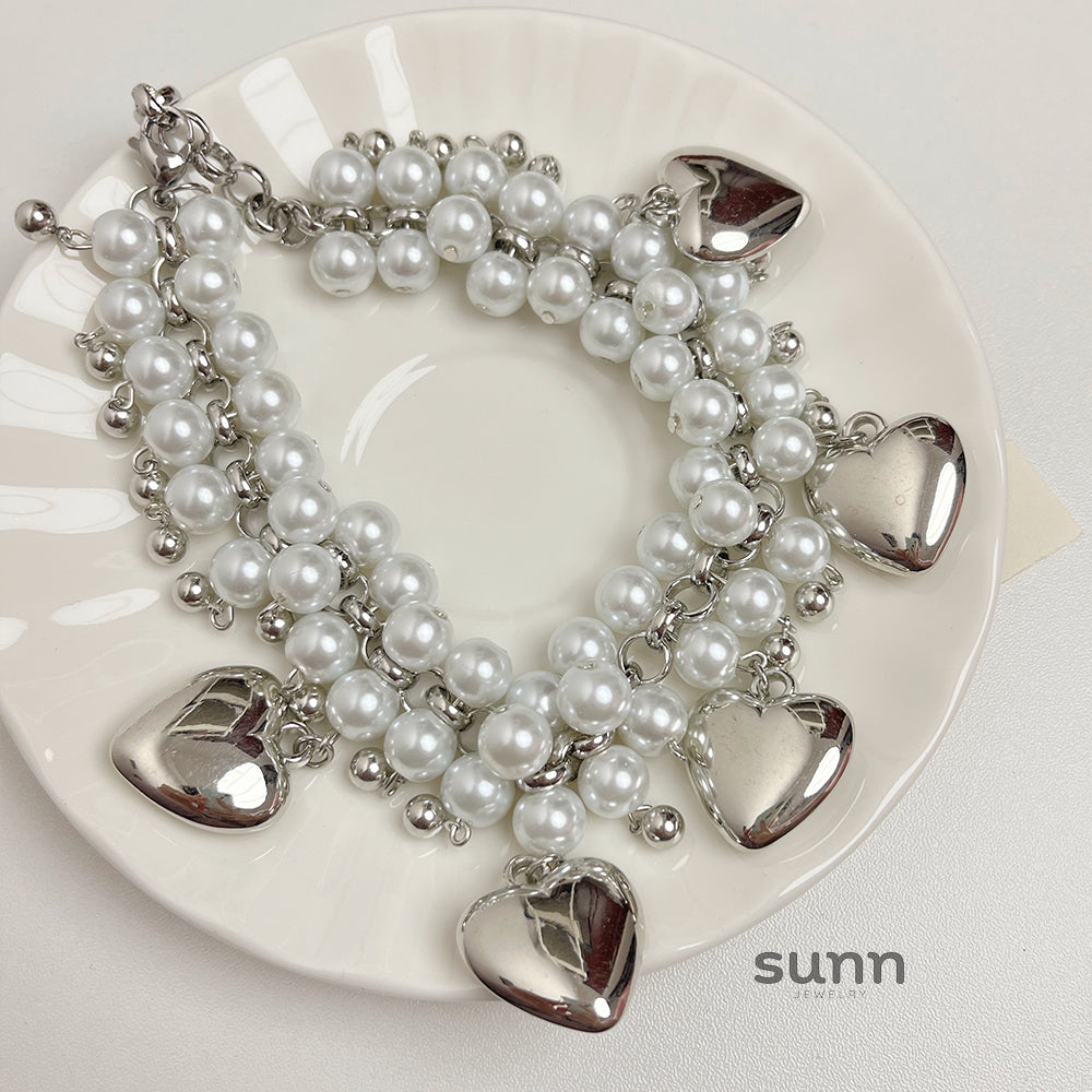 Baylee Heart Pearl Layered Necklace [493YIRQO]