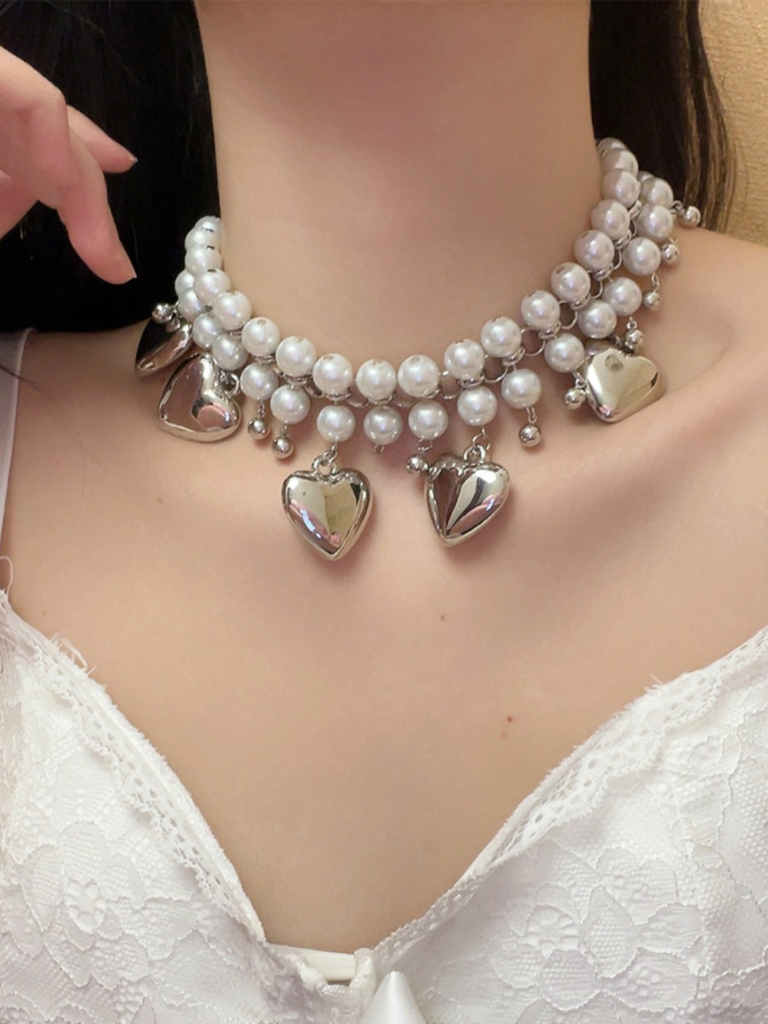 Baylee Heart Pearl Layered Necklace [SVXV5QXG]