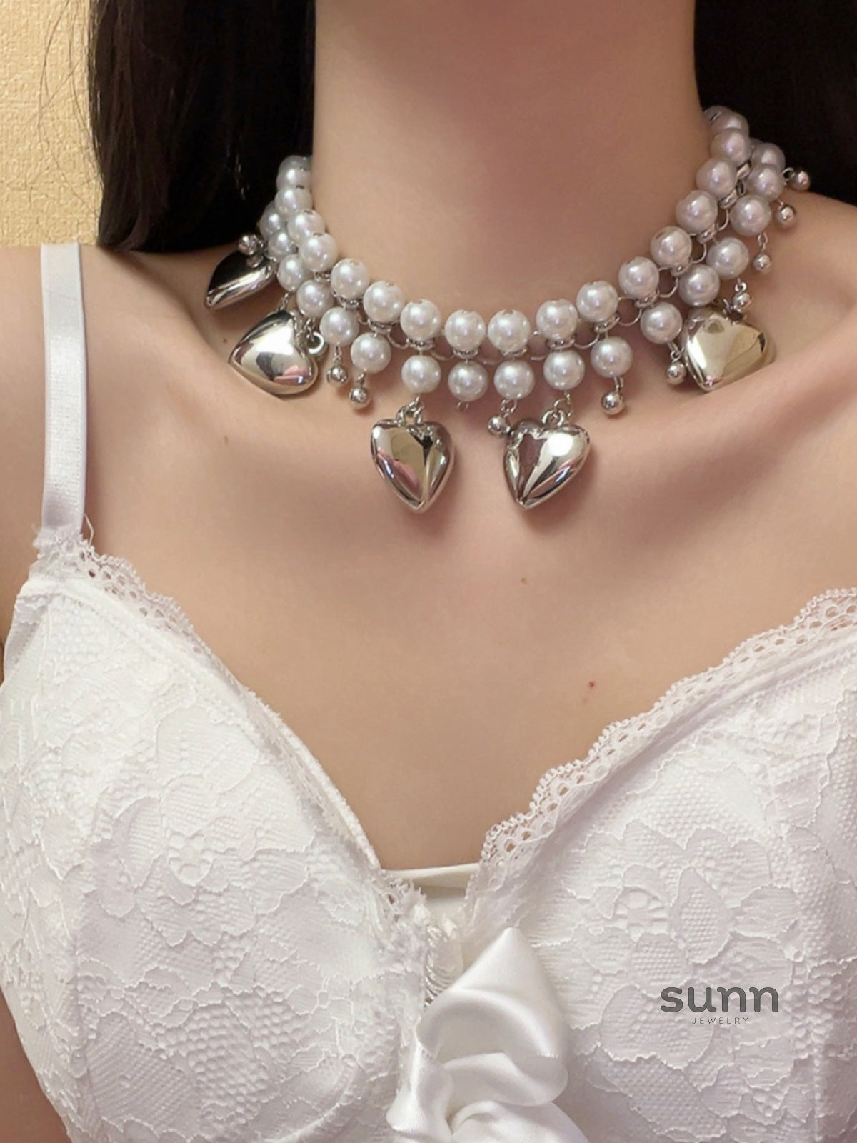 Baylee Heart Pearl Layered Necklace [5EQ05RAQ]