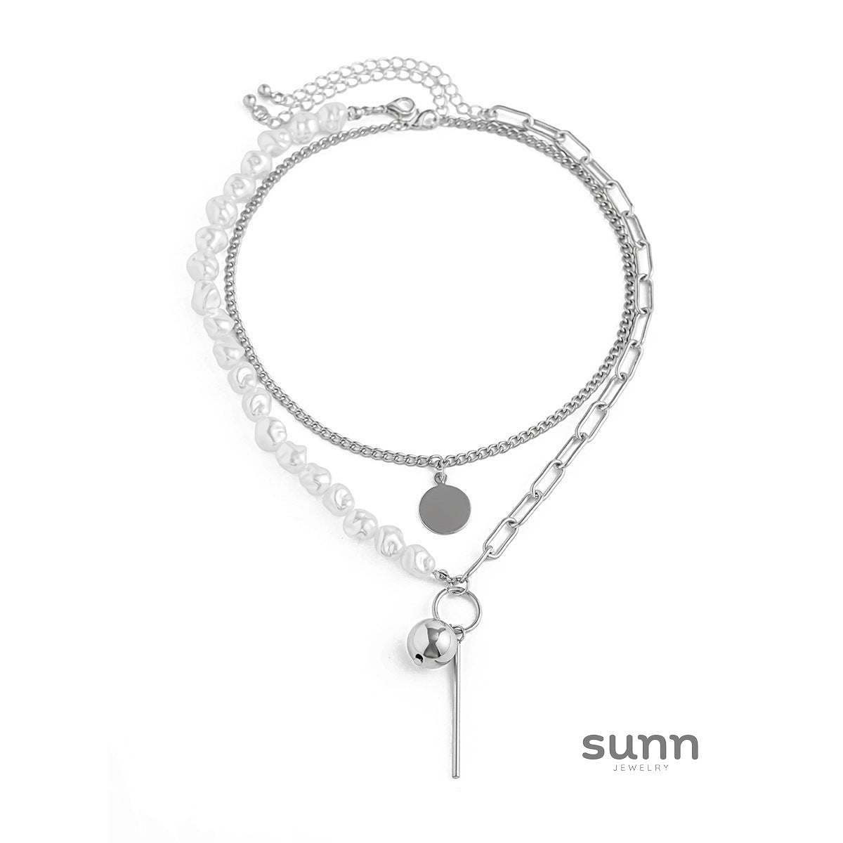 Bayley Layered Pearl Sequin Necklace [0K5J6CHR]
