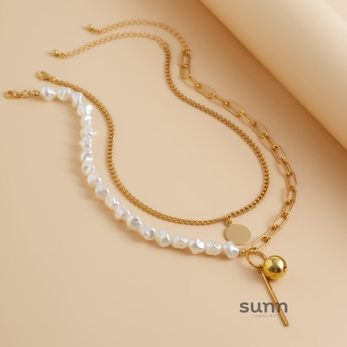 Bayley Layered Pearl Sequin Necklace [9Y5UQ75X]