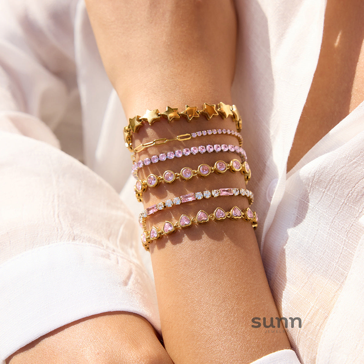 Bellah Zircon Stacking Bracelet Set [CJ8RMB5U]