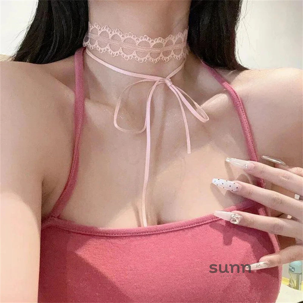 Bexlee Pink Lace Bow Choker