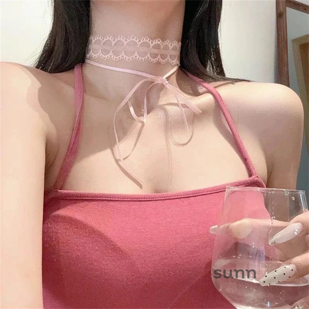 Bexlee Pink Lace Bow Choker
