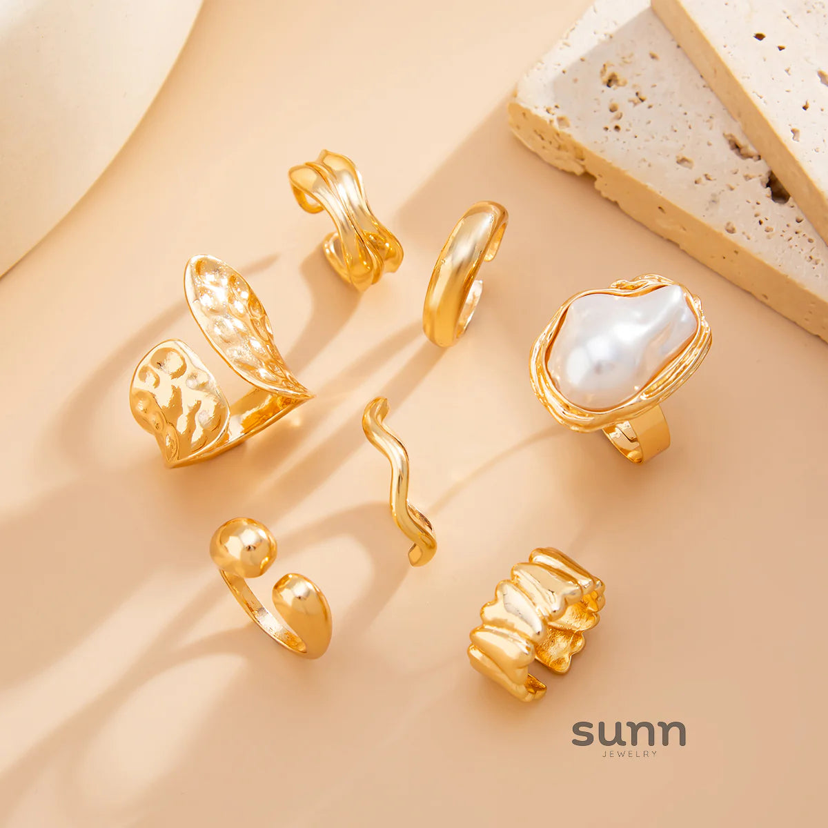 Blayklee Pearl Wave Ring Set