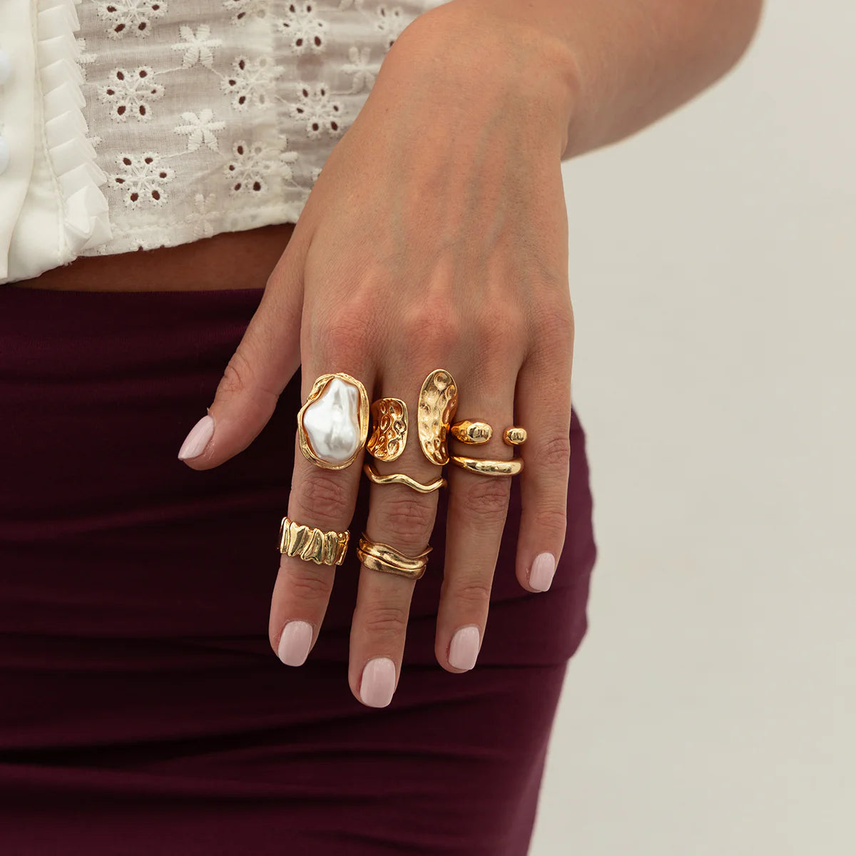 Blayklee Pearl Wave Ring Set