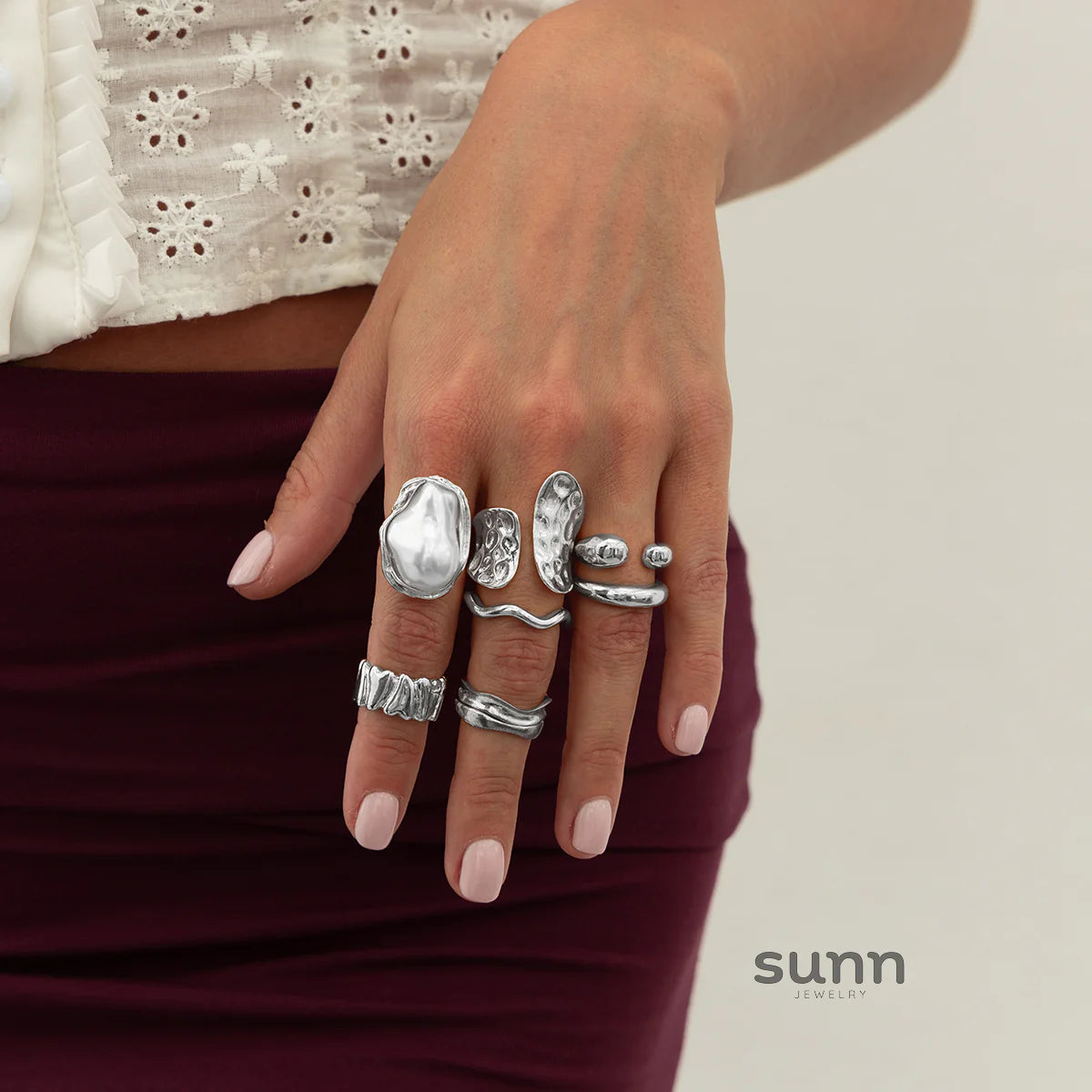 Blayklee Pearl Wave Ring Set