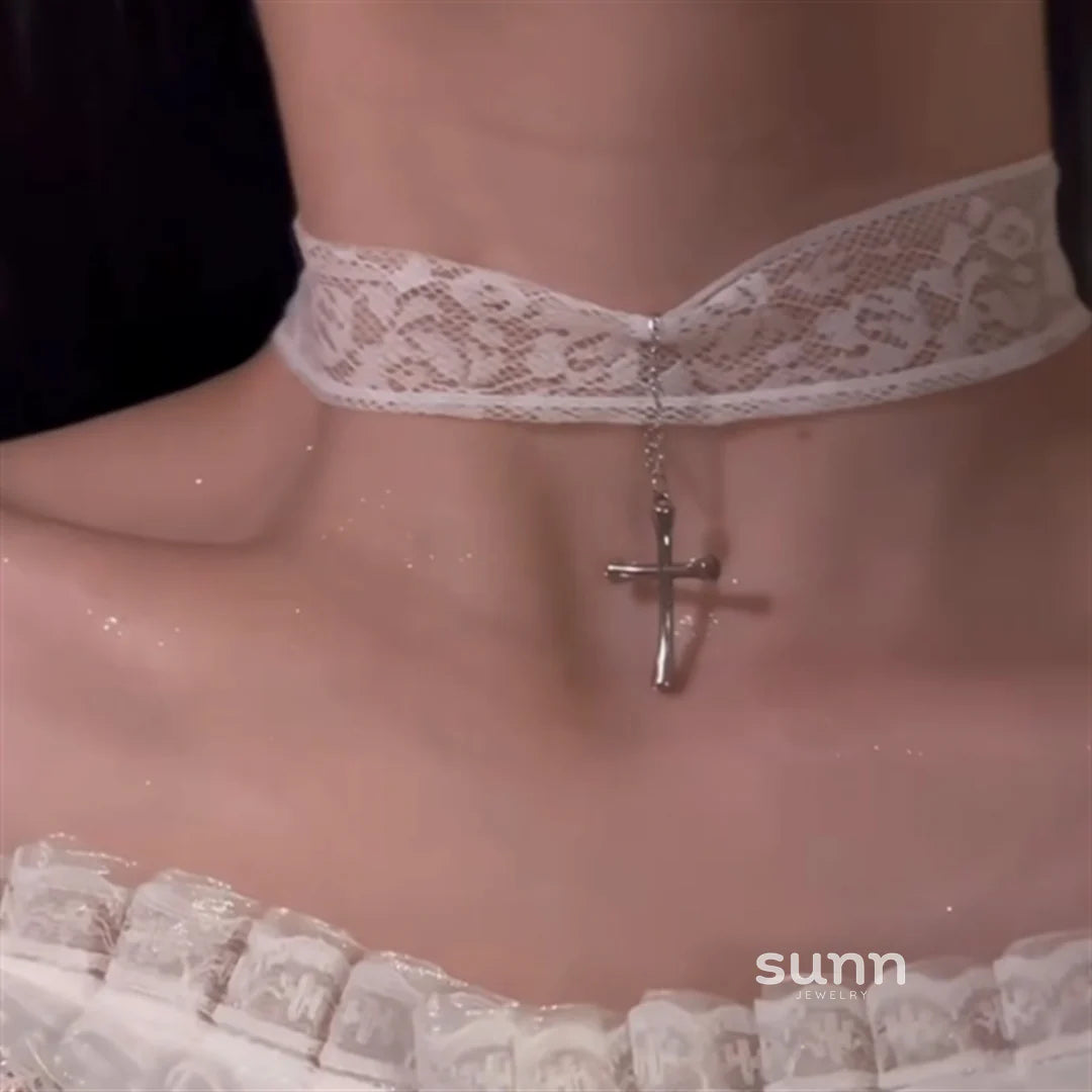 Blessyn Lace Cross Choker