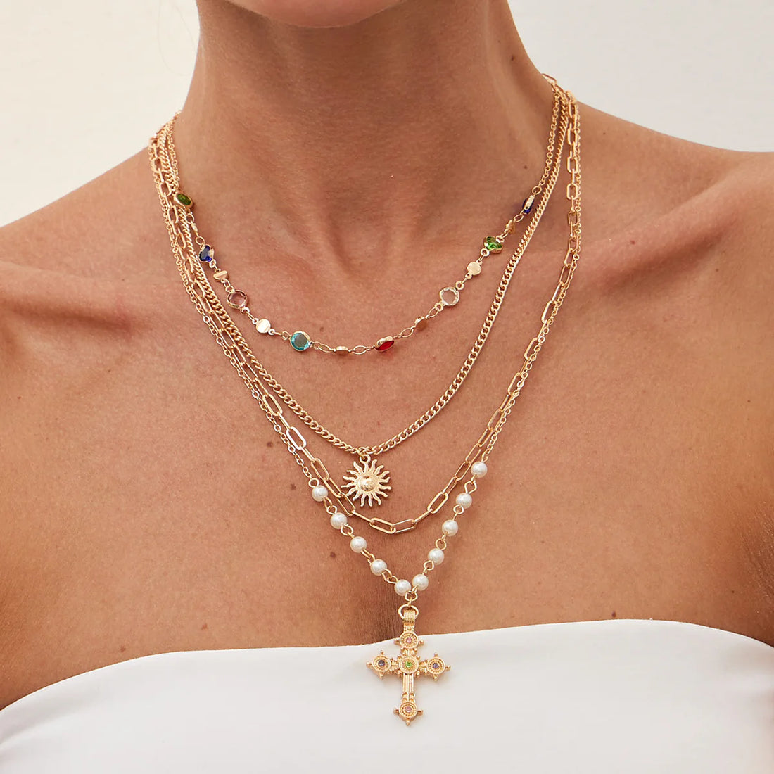 Breckyn Layered Cross Necklace Set