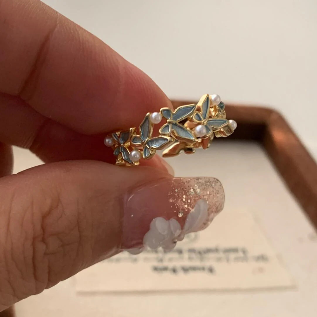 Breonna Enamel Pearl Butterfly Ring