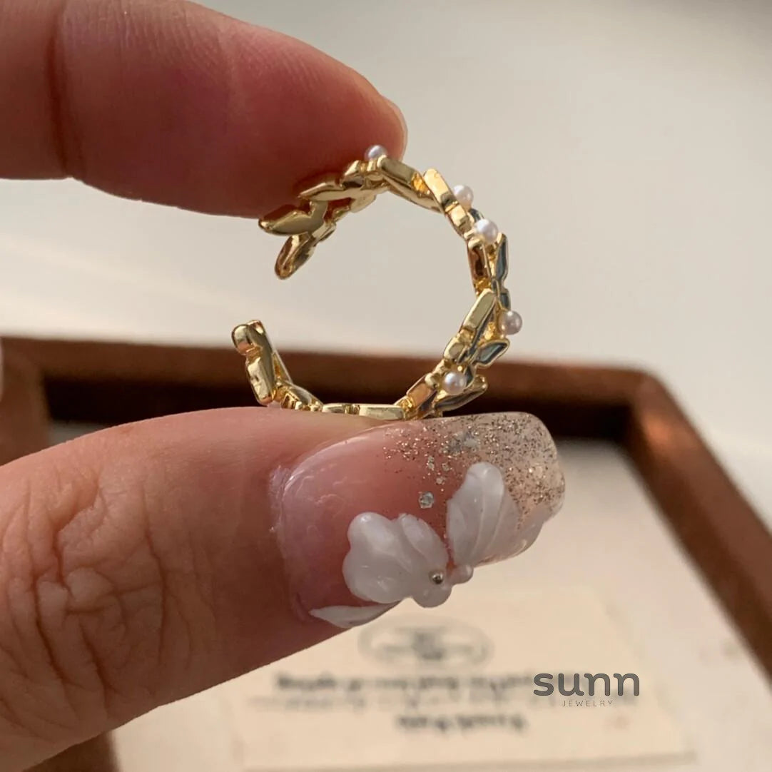 Breonna Enamel Pearl Butterfly Ring