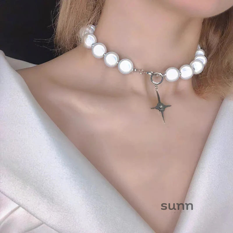 Brianna Reflective Pearl Cross Necklace