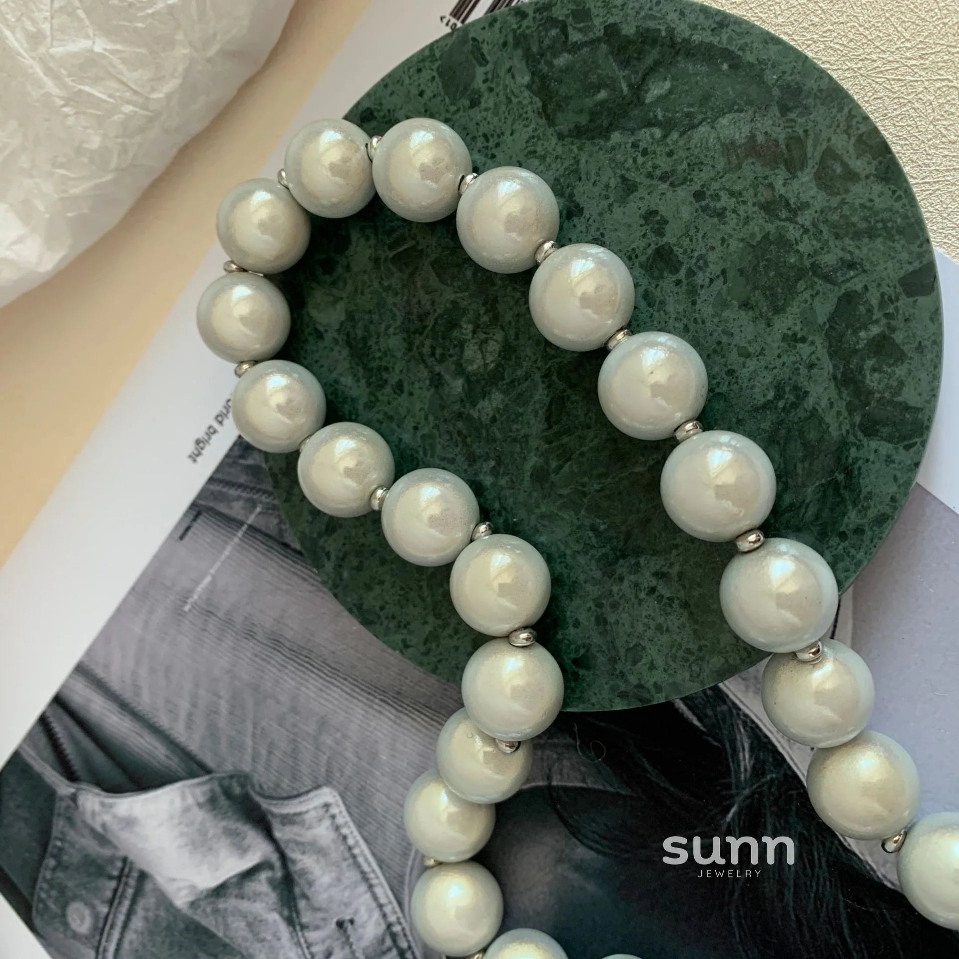 Brianna Reflective Pearl Cross Necklace