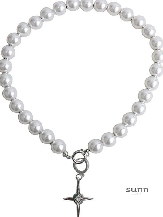 Brianna Reflective Pearl Cross Necklace