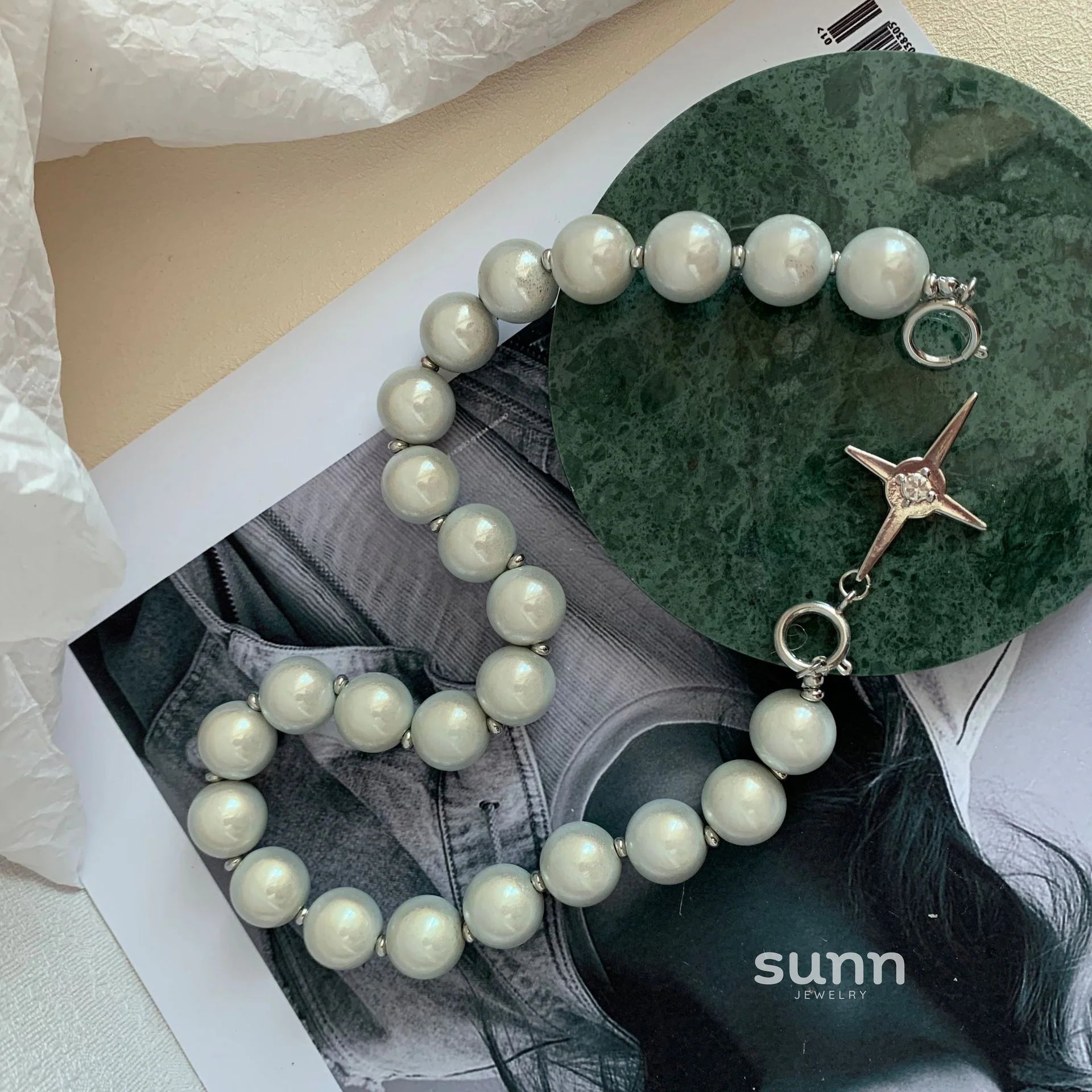 Brianna Reflective Pearl Cross Necklace