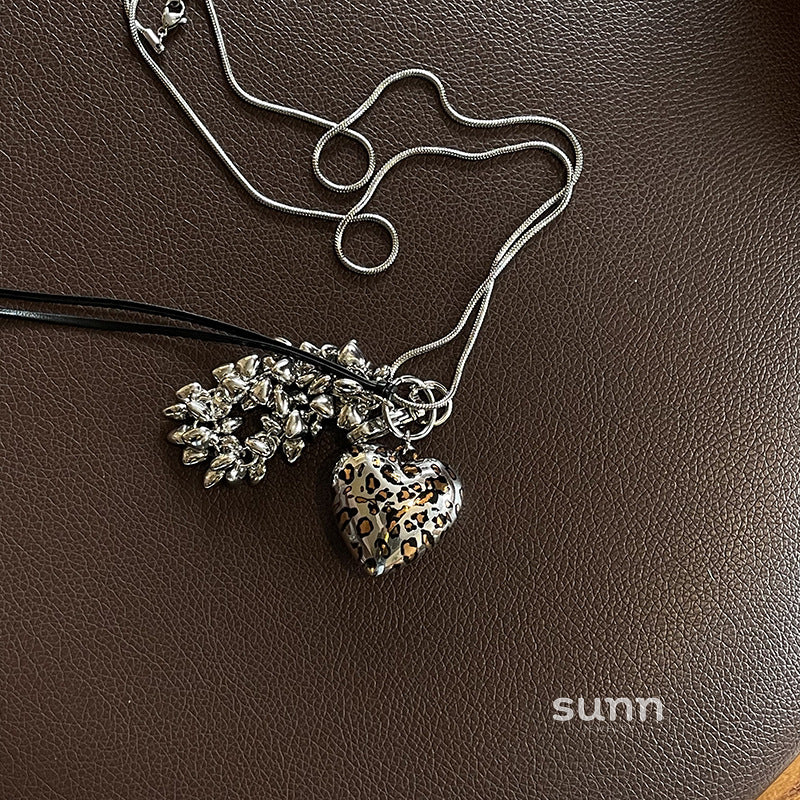 Brianny Leopard Heart Tassel Necklace [FT02GKCD]