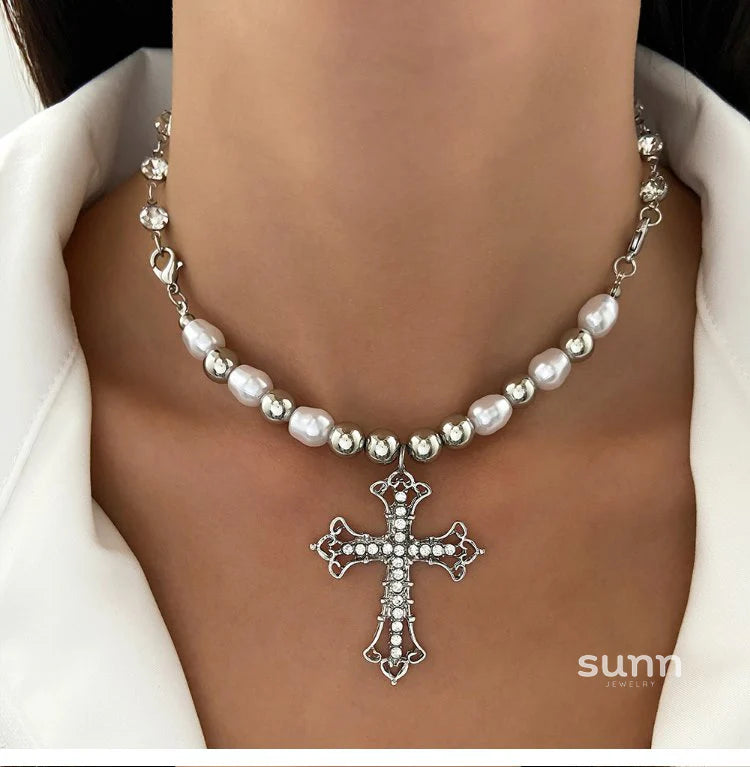 Bridget Pearl Cross Necklace