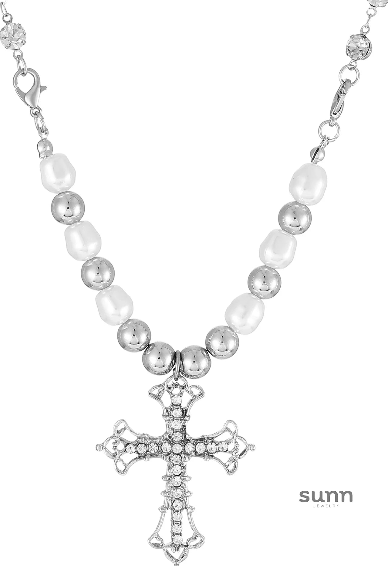 Bridget Pearl Cross Necklace
