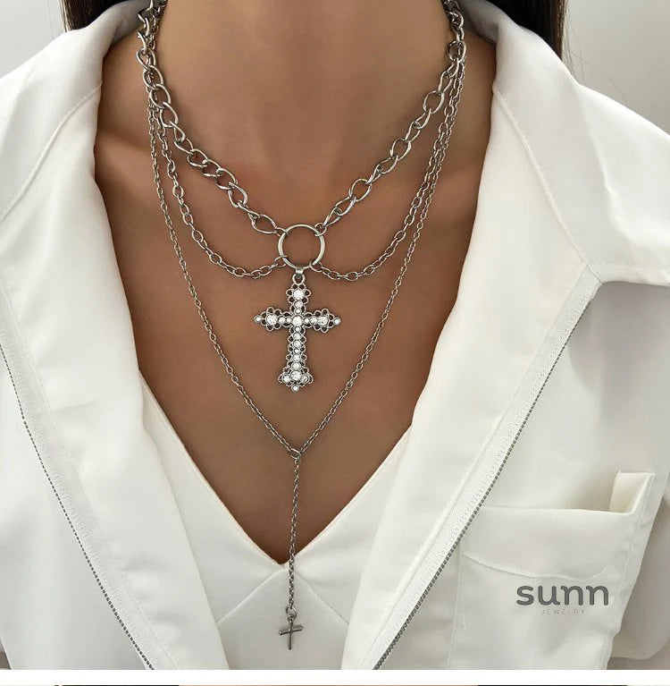 Bridget Pearl Cross Necklace
