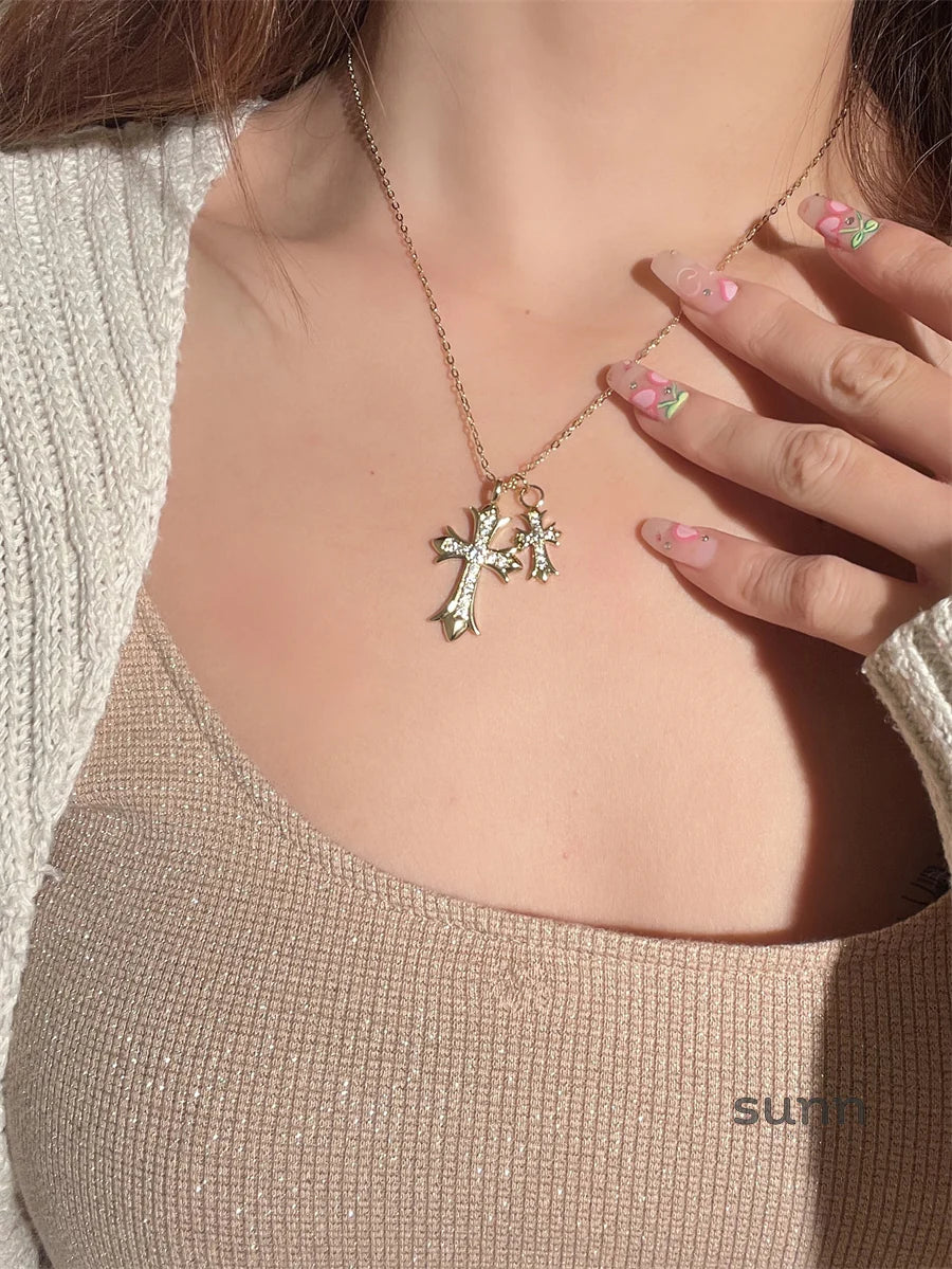 Brigitte Vintage Double Cross Necklace