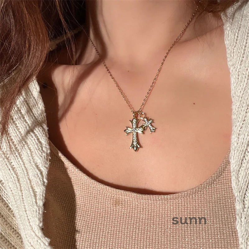 Brigitte Vintage Double Cross Necklace