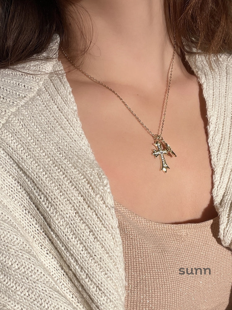 Brigitte Vintage Double Cross Necklace