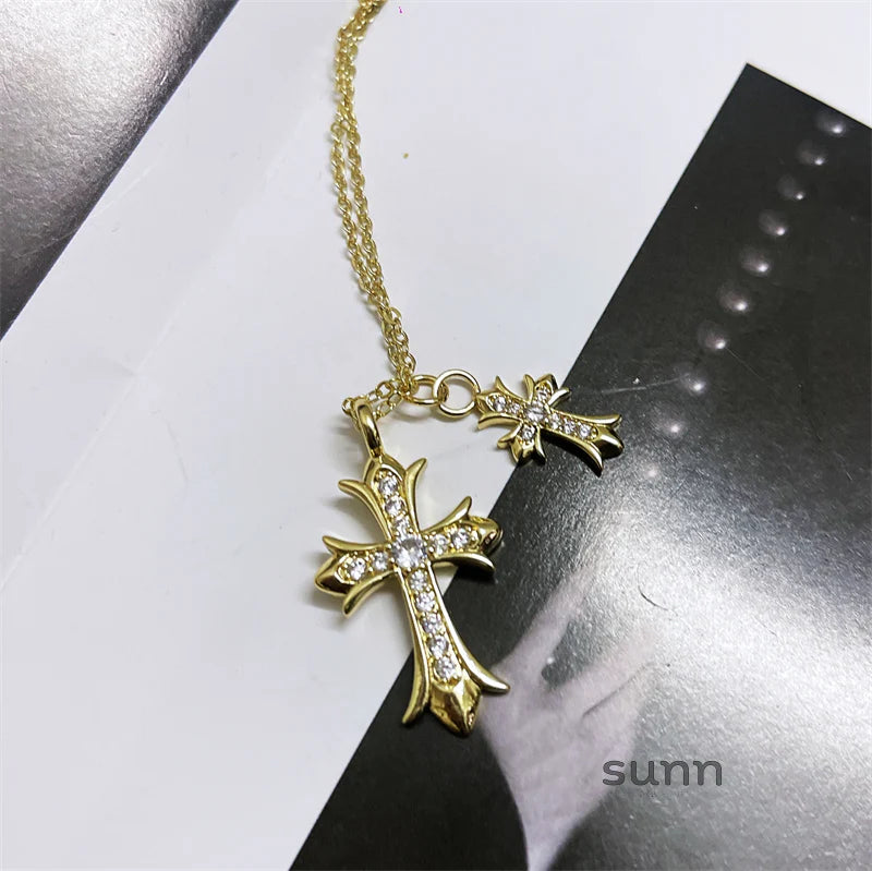 Brigitte Vintage Double Cross Necklace