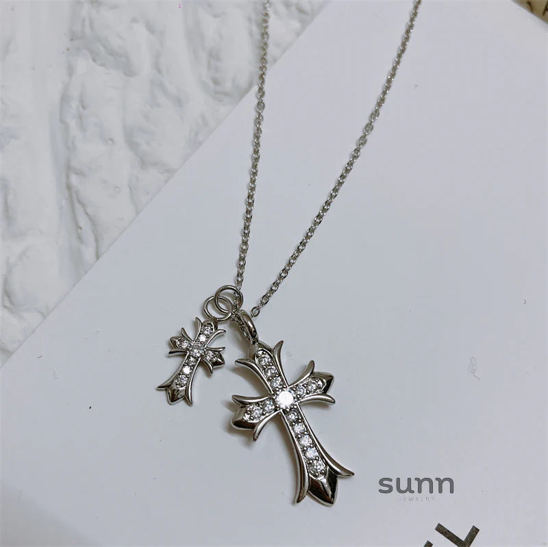 Brigitte Vintage Double Cross Necklace