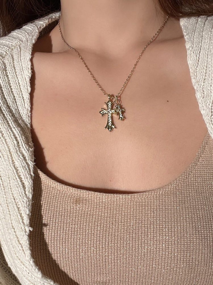 Brigitte Vintage Double Cross Necklace