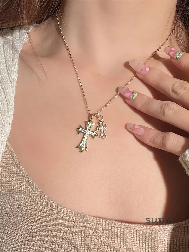 Brigitte Vintage Double Cross Necklace