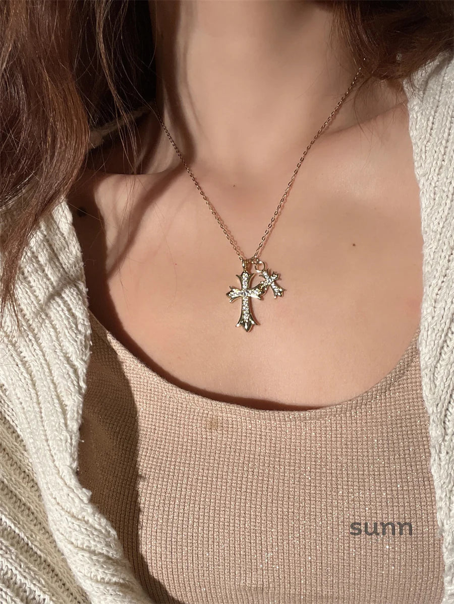 Brigitte Vintage Double Cross Necklace