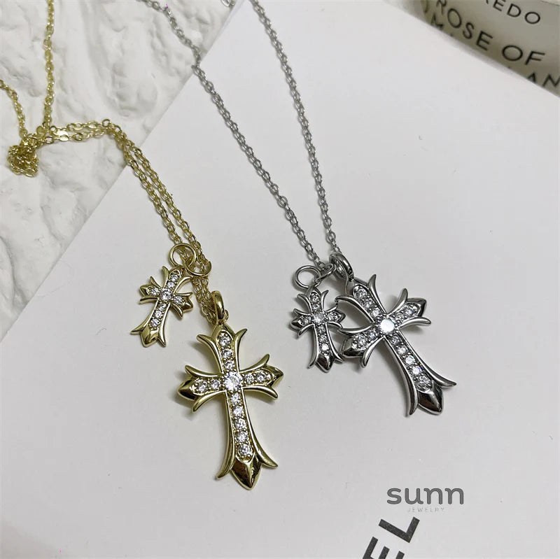 Brigitte Vintage Double Cross Necklace