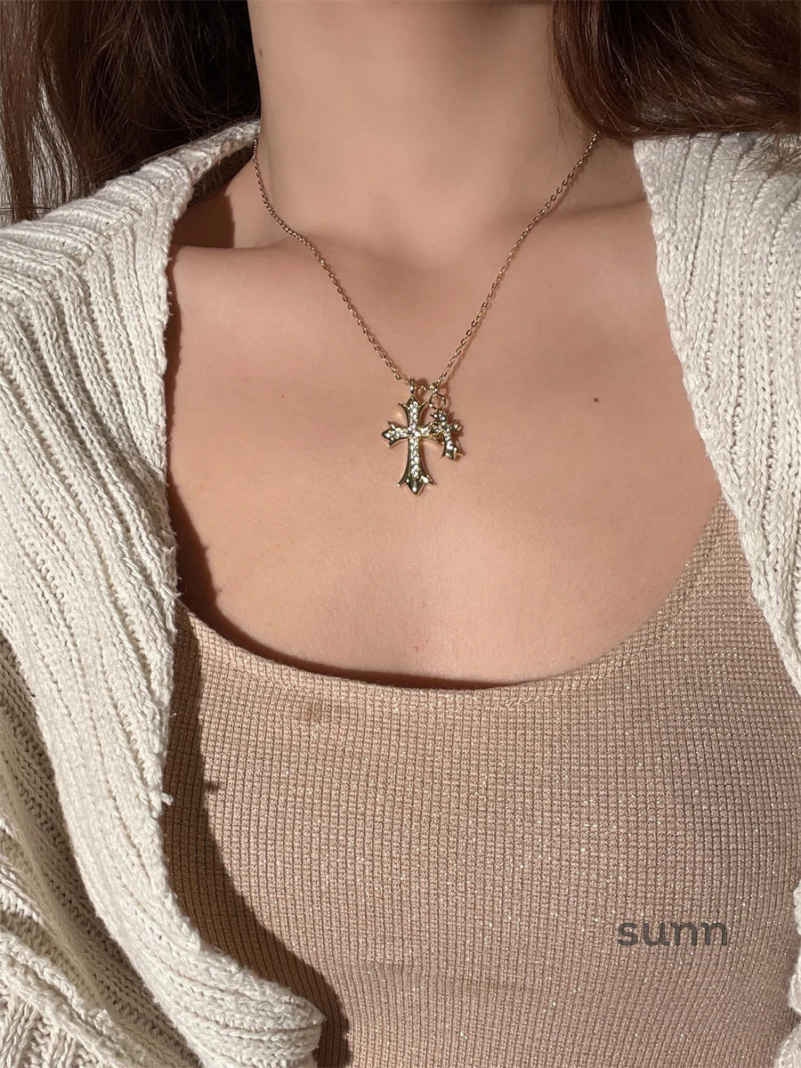 Brigitte Vintage Double Cross Necklace