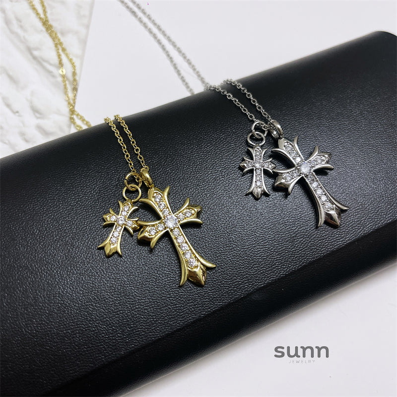 Brigitte Vintage Double Cross Necklace