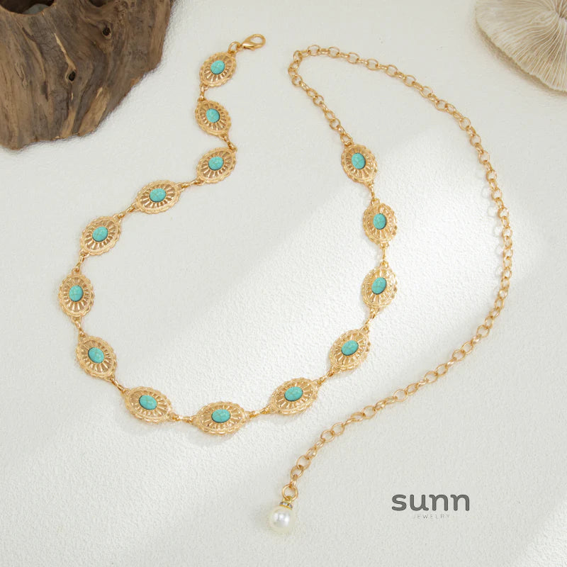Brissa Faux Pearl Turquoise Waist Chain