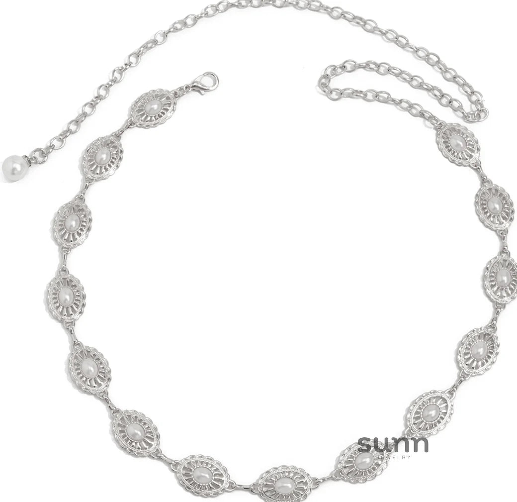 Brissa Faux Pearl Turquoise Waist Chain
