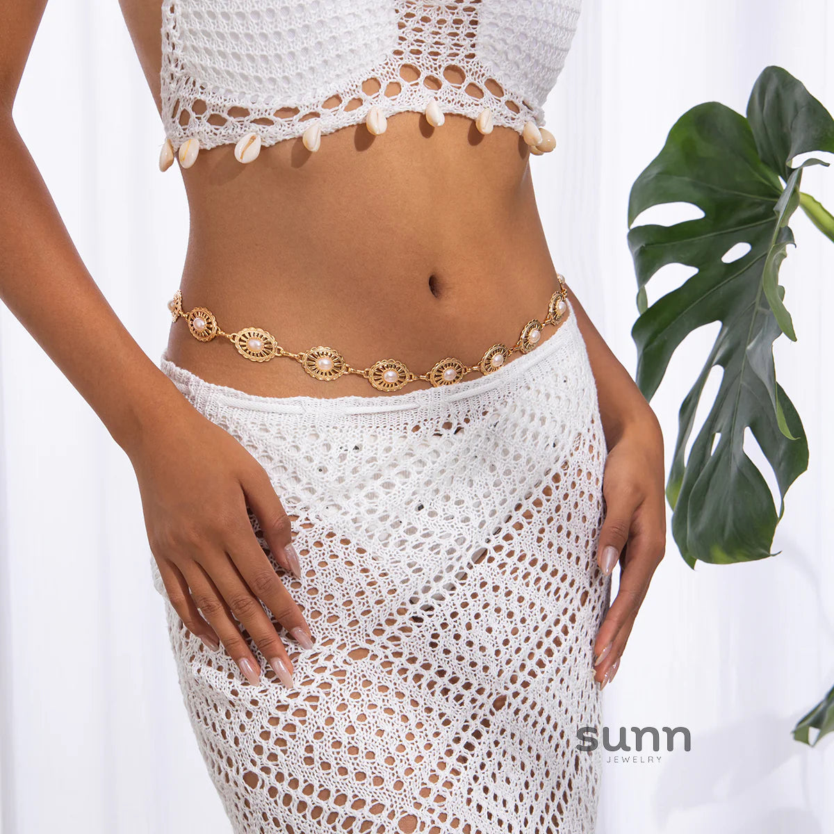 Brissa Faux Pearl Turquoise Waist Chain