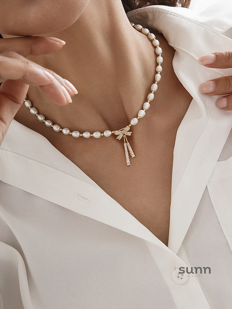 Bryar Freshwater Pearl Bow Necklace - Bow Pearl Necklace (Hot Seller) [K5X9HY65]