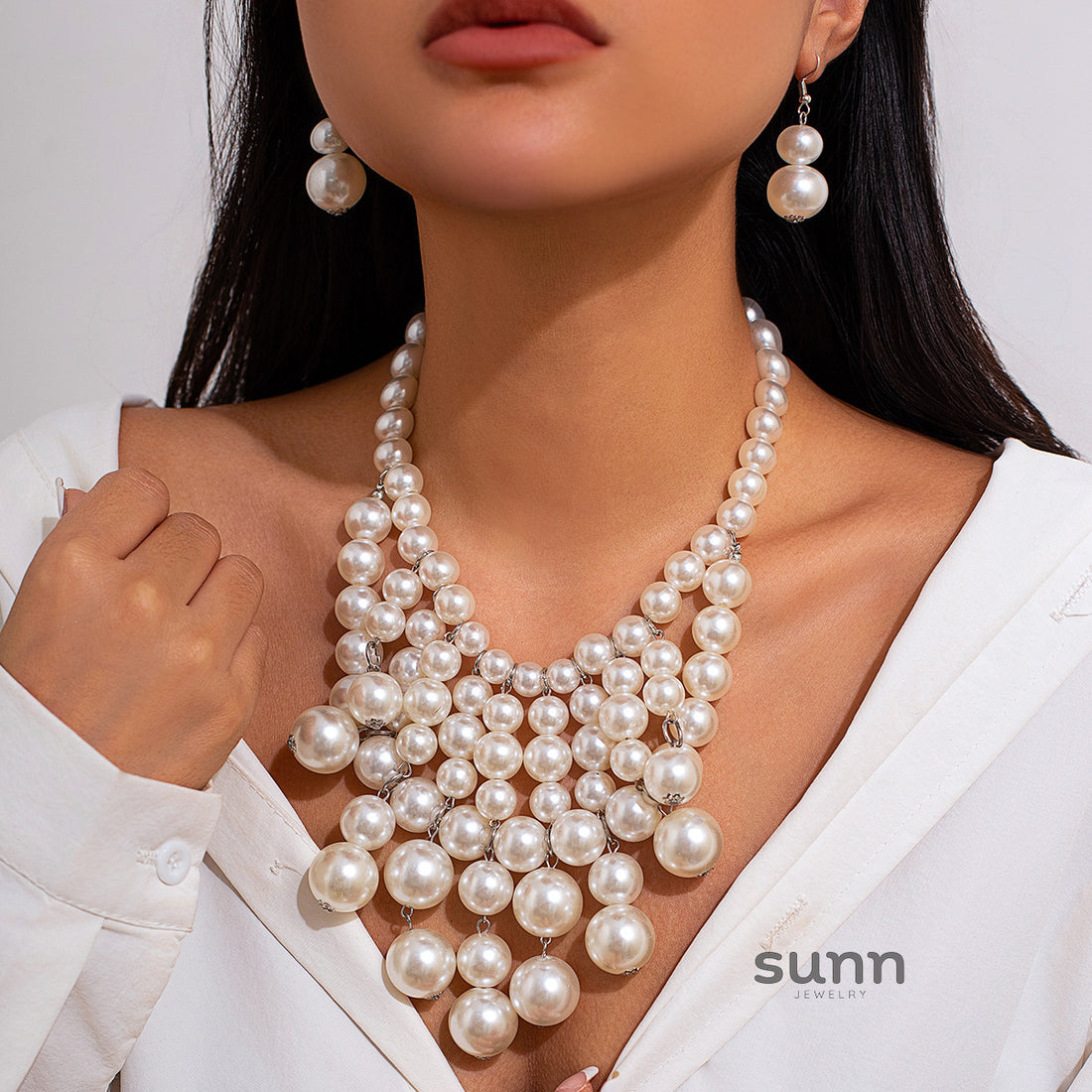Bryce Pearl Tassel Necklace Set [YSKLWLMZ]