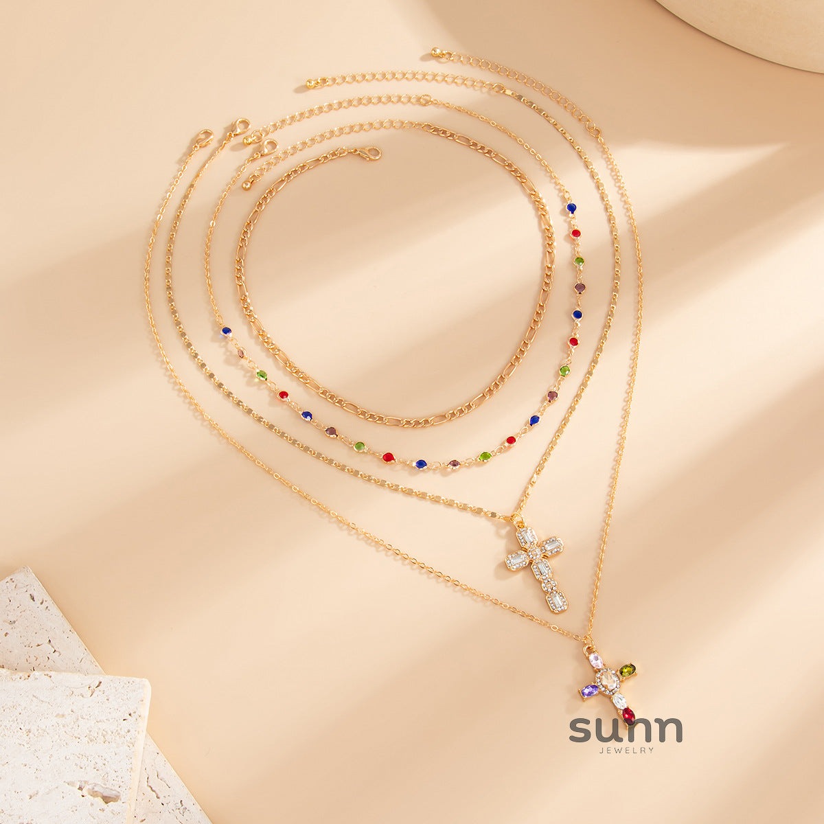Brynlee Layered Tassel Cross Necklace [3IIR0YZB]