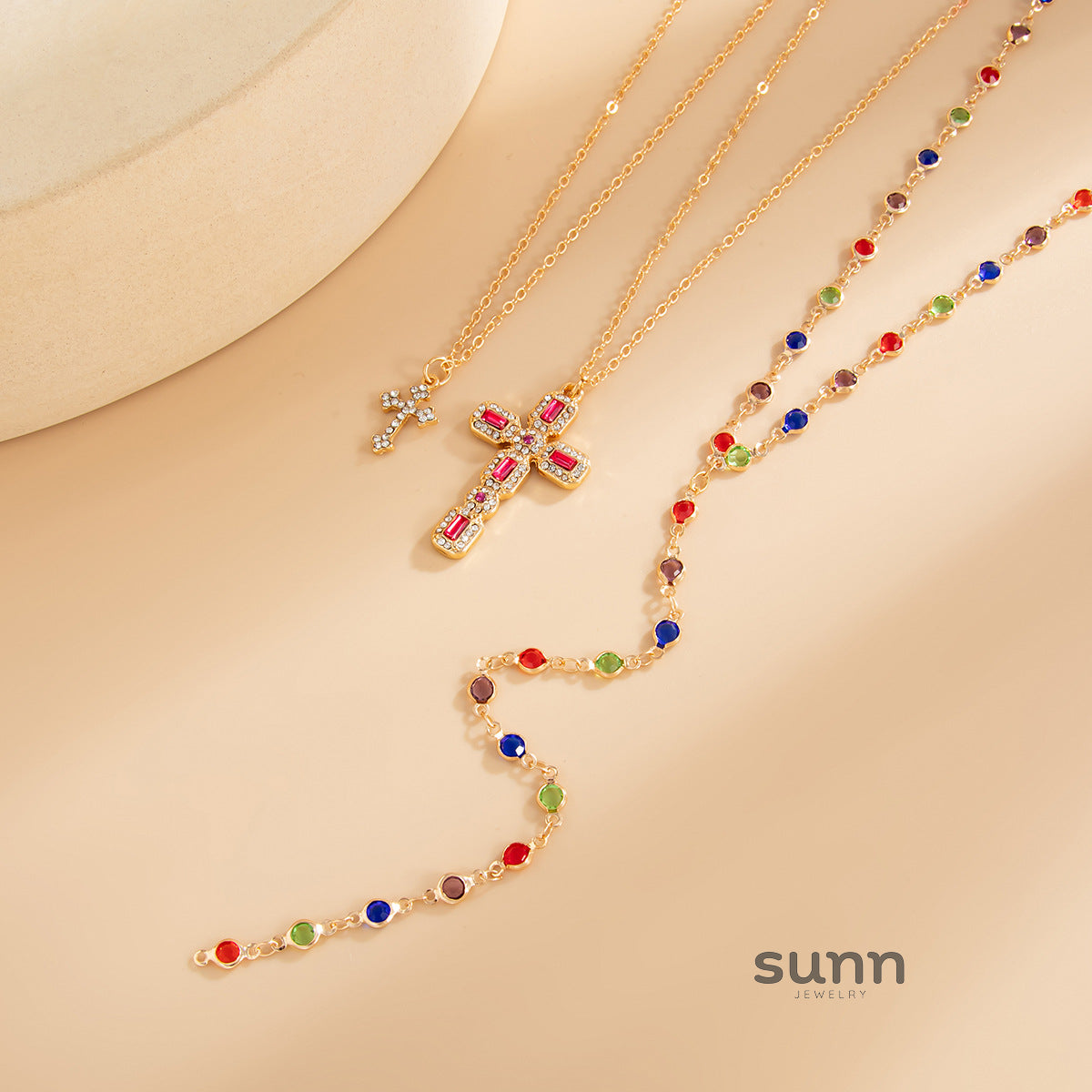 Brynlee Layered Tassel Cross Necklace [L7N08NF2]