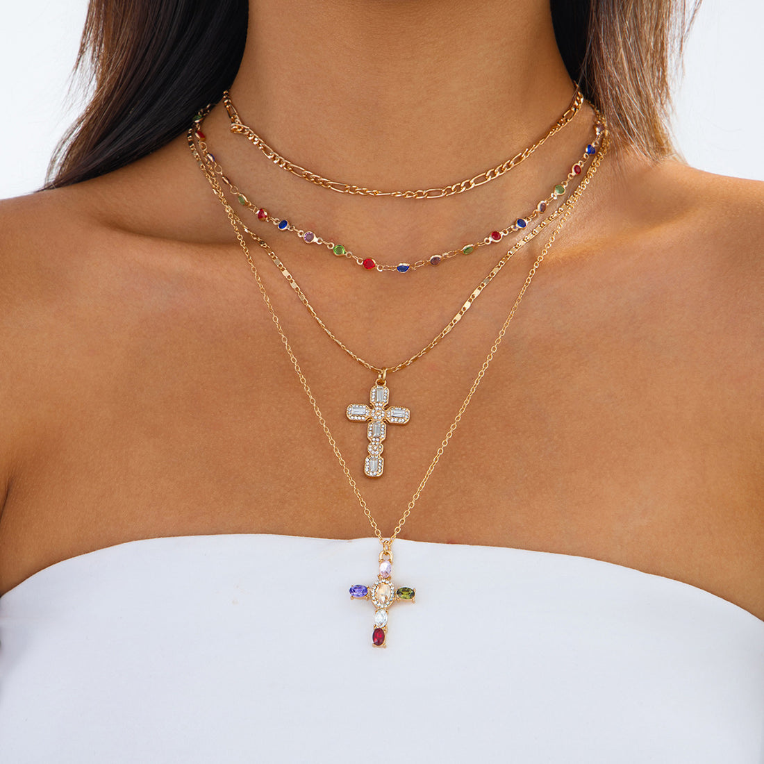 Brynlee Layered Tassel Cross Necklace [W3FCUYTY]