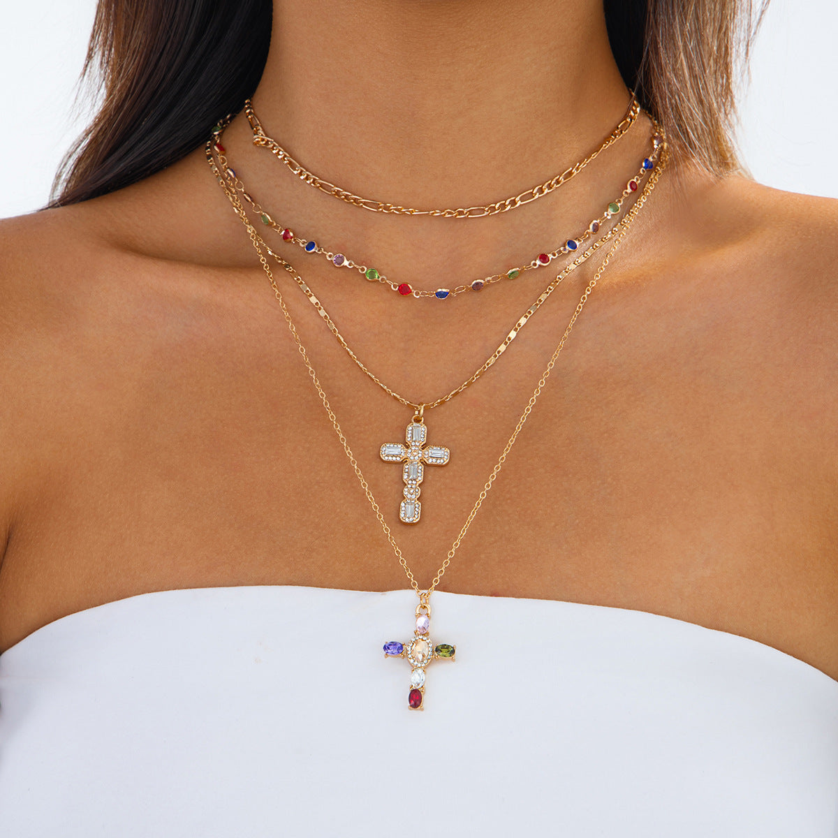 Brynlee Layered Tassel Cross Necklace [W3FCUYTY]