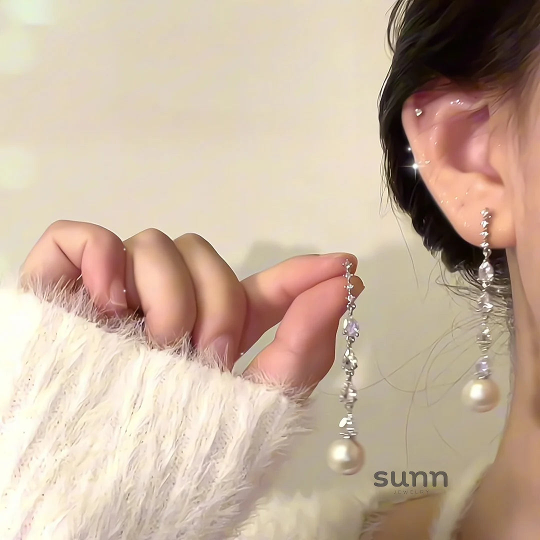 Brynnlee Star Pearl Tassel Earrings