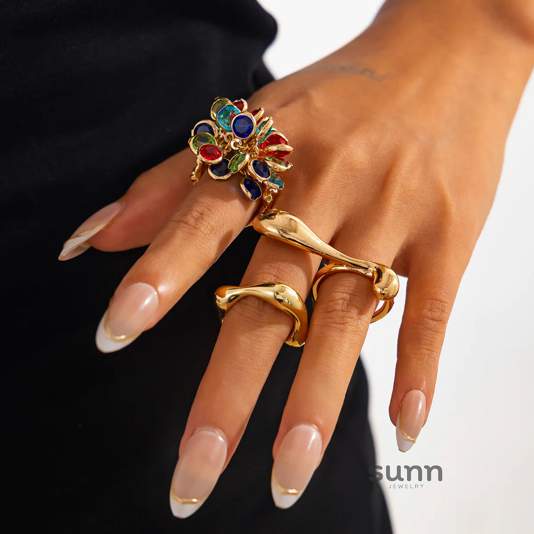 Cai Crystal Comma Ring Set