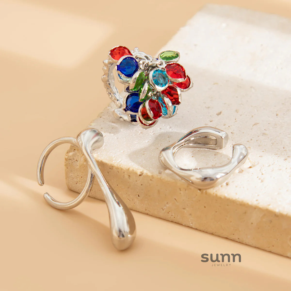 Cai Crystal Comma Ring Set