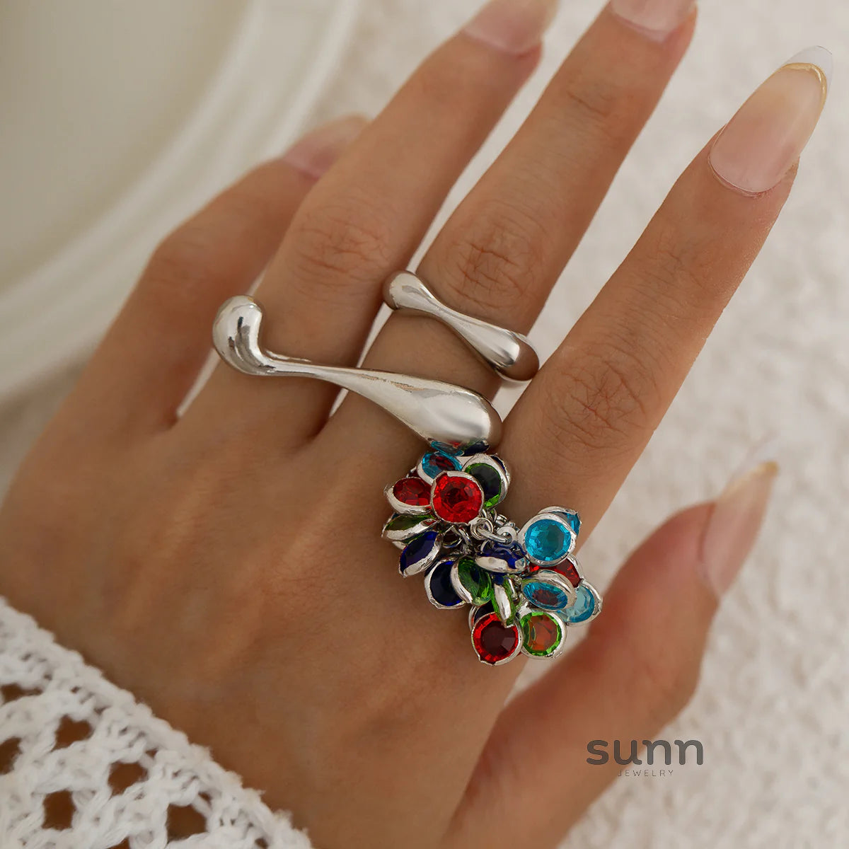 Cai Crystal Comma Ring Set