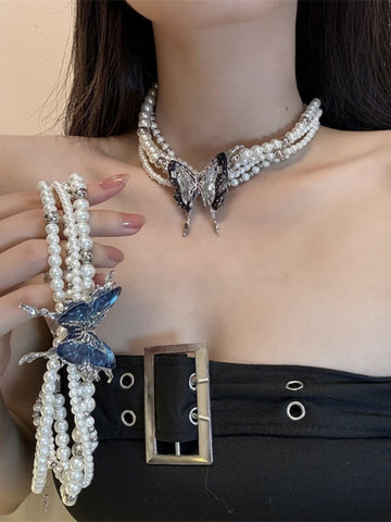 Cai Layered Pearl Butterfly Choker [U8RETMAS]