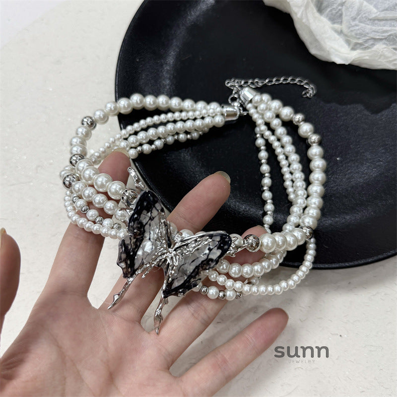 Cai Layered Pearl Butterfly Choker [5BW45UMW]